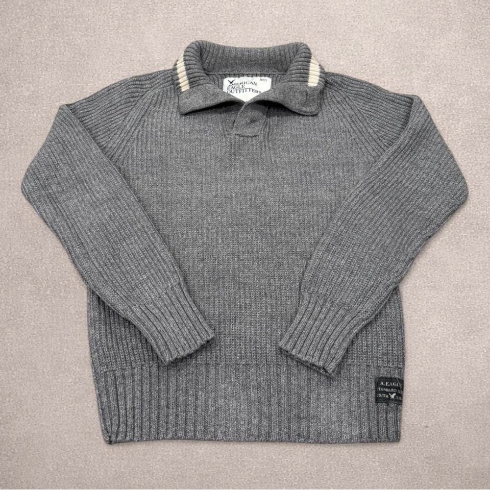 Vintage American Eagle Quarter Button-Up Ribbed Knit Sweater
